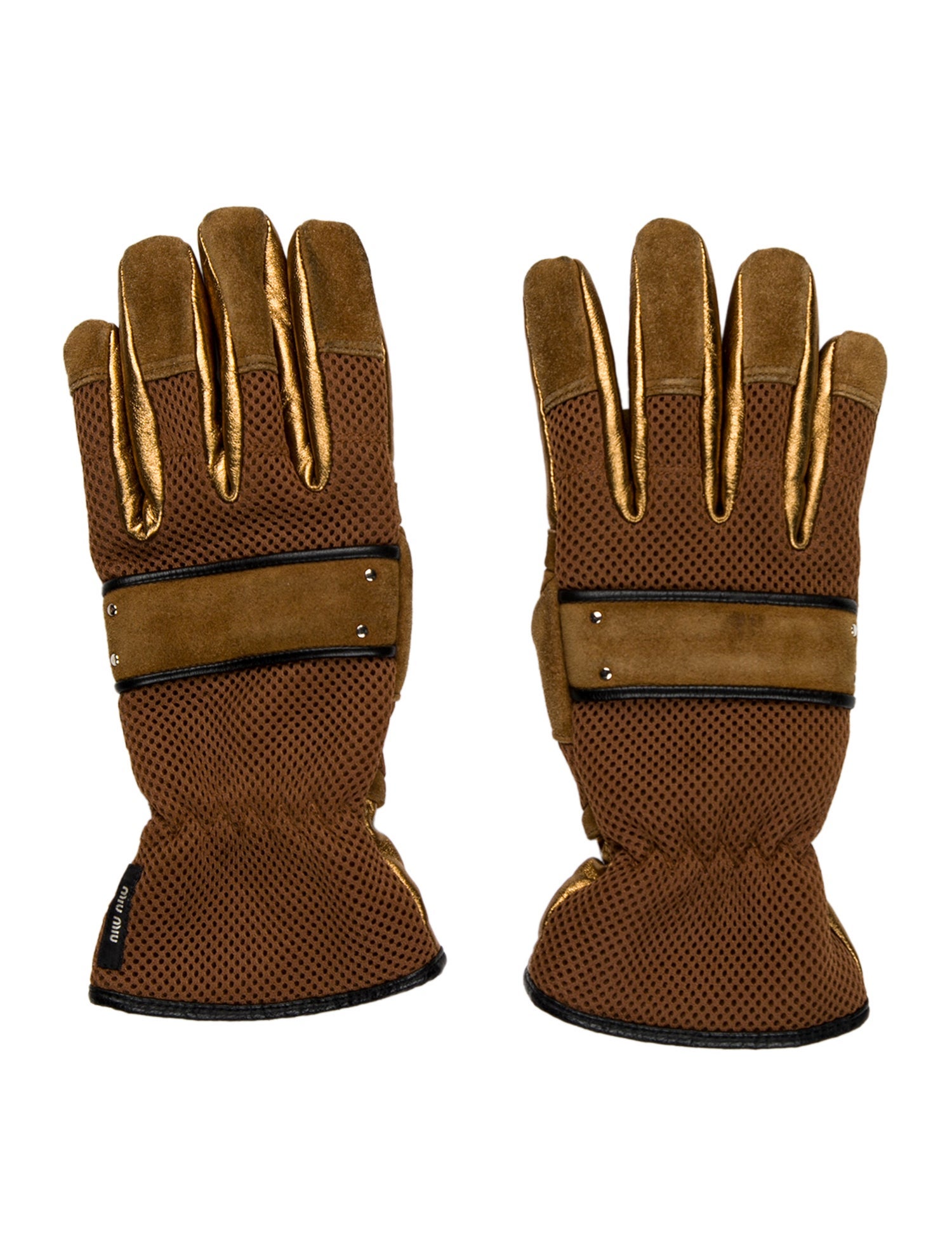 Miu Miu Metallic Leather-Trimmed Gloves